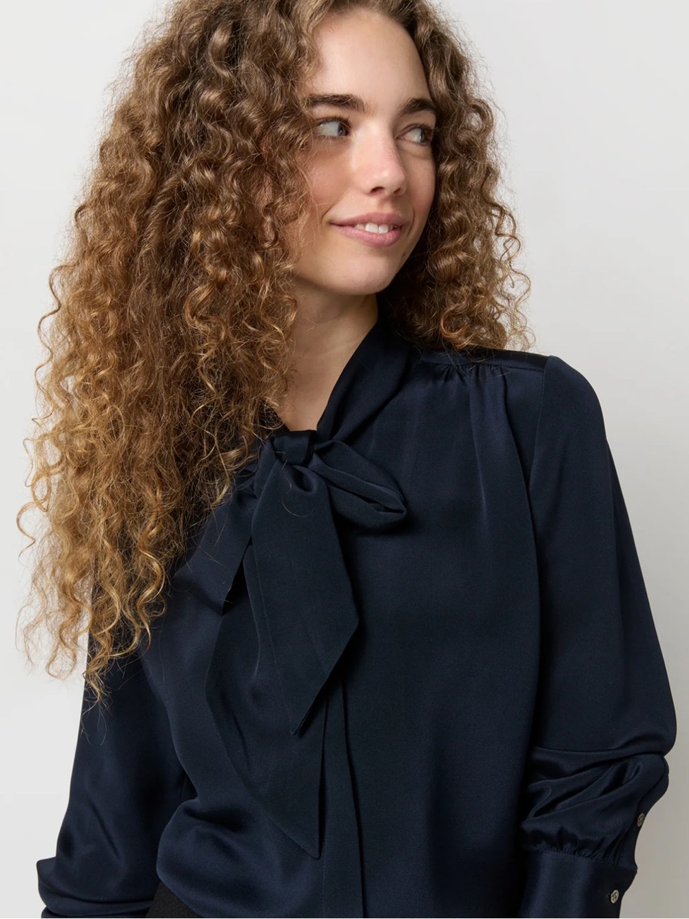 Ann Mashburn Crepe De Chine bow tie button down